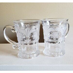 Fleur De Lis & Flowers, set of 2 Mugs Frosted Crystal Clear